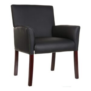 AmazonBasics Classic Reception Office Chair with Mahogany Wood Finish Legs - Black