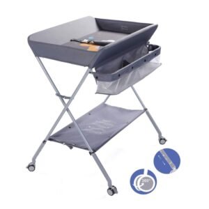 YYLL Changing Table Newborn Changing Table, Adjustable Height Mobile Nursery Organizer with Safety Belt and Large Storage Racks, Baby Changing Unit (Color : Gray)