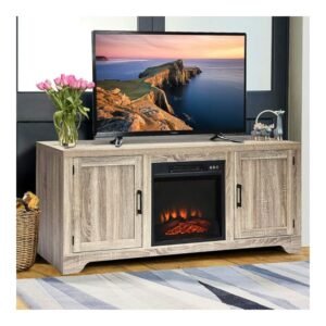 DORTALA Wooden TV Stand, Rustic Style Universal Stand for TV's up to 65" Flat Screen, Home Living Room Storage Console Entertainment Center, 58 Inch TV Stand (Coffee)