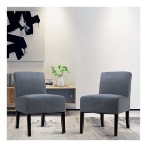 Giantex Fabric Accent Chair Set of 2, Contemporary Leisure Side Chair w/Linen Cloth, Thick Sponge Cushion, Comfortable Backrest, Upholstered Armless Accent Chair for Living Room, Bedroom (2, Grey)