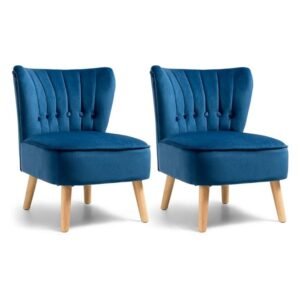 Giantex Set of 2 Velvet Accent Chair, Upholstered Modern Sofa Chair w/Wood Legs, Thickly Padded, Armless Wingback Club Chairs for Living Room Bedroom Furniture (2, Blue)