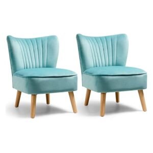 Giantex Set of 2 Velvet Accent Chair, Upholstered Modern Sofa Chair w/Wood Legs, Thickly Padded, Armless Wingback Club Chairs for Living Room Bedroom Furniture (2,Turquoise)