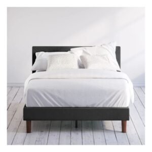 Zinus Upholstered Diamond Stitched Platform Bed in Dark Grey, Full
