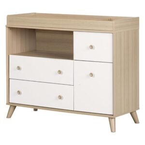 South Shore 12172 Yodi Changing Table with Drawers-Soft Elm and Pure White