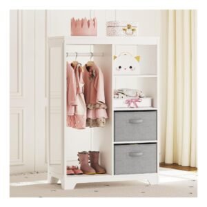 UTEX Kid?s See and Store Dress-up Center, Costume Closet for Kids, Open Hanging Armoire Closet,Pretend Storage Closet for Kids,Costume Storage Dresser (White)
