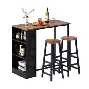sogesfurniture 3-Piece Bar Table Set, 35.8inches Dining Room Set Dining Table with 2 Stool, Dining Table with 3 Open Storage Shelves for Dining Room, Living Room, Breakfast Nook, Bar, Brown BHCA-DX- Z813FG