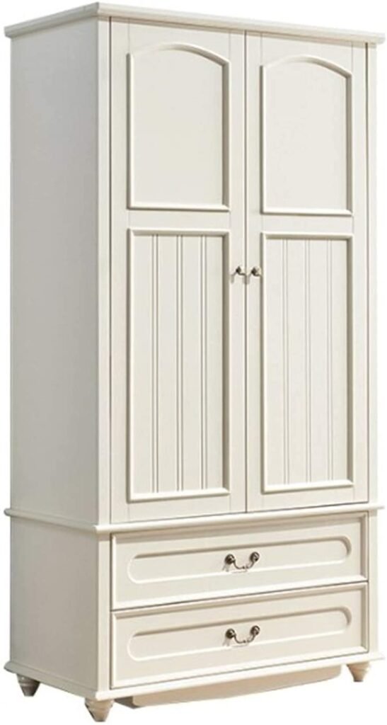 COLiJOL Clothes Wardrobe Storage Drawer Type Bedroom Household Wardrobe Two-Door Wardrobe Cabinet (Color : White, Size : 220X60.2X110.6Cm),White,220X60...