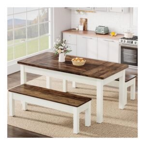 Zinus Espresso Wood Dining Table with 2 Benches / 3 Piece Set