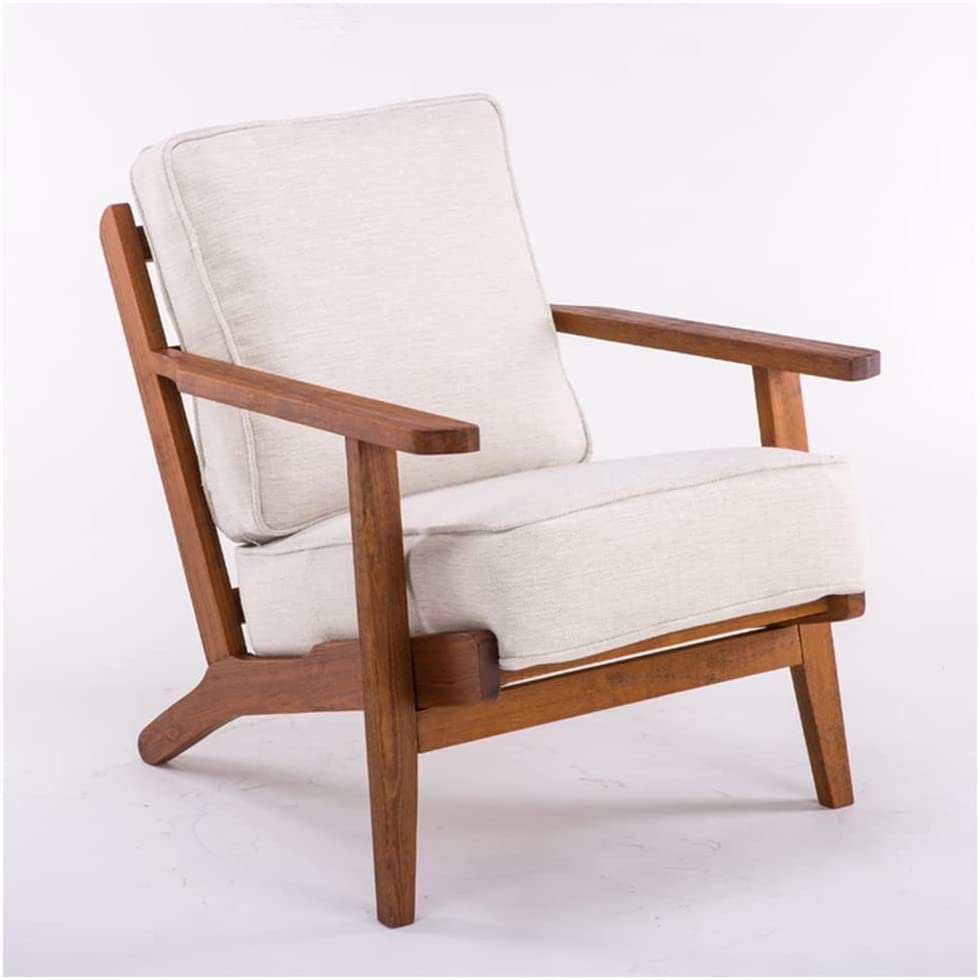 Sofa Chair for Living Room, Comfy Chair for Dorm, Mid Century Single Accent Chair Upholstered Comfortable Leisure Armchair with Wooden Feet Fabric Linen Cushions for Bedroom Indoor (Color : White A)