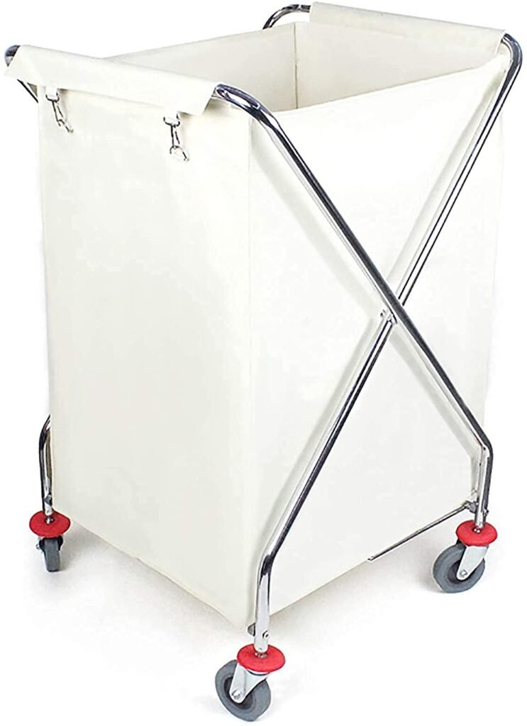 Folding Rolling Laundry Trolley with Removable Liner Bags, Hotel Cleaning Laundry Sorter Cart for Dirty Clothes - Beige