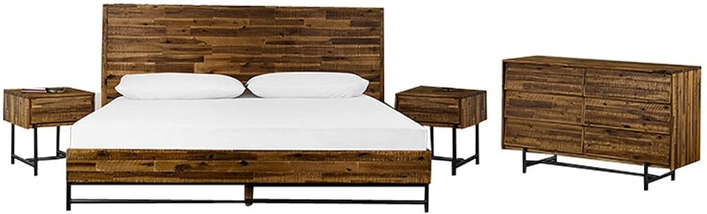Wooden King Size Bedroom Set with 6 Drawer Dresser, Set of 4
