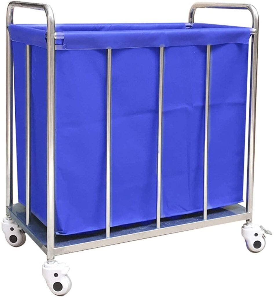 Laundry Sorter Cart Hospital Hotel Large with Bags & Wheels - Stainless Steel Nursery Hamper/Laundry Bin/Dirty Clothes Storage Basket