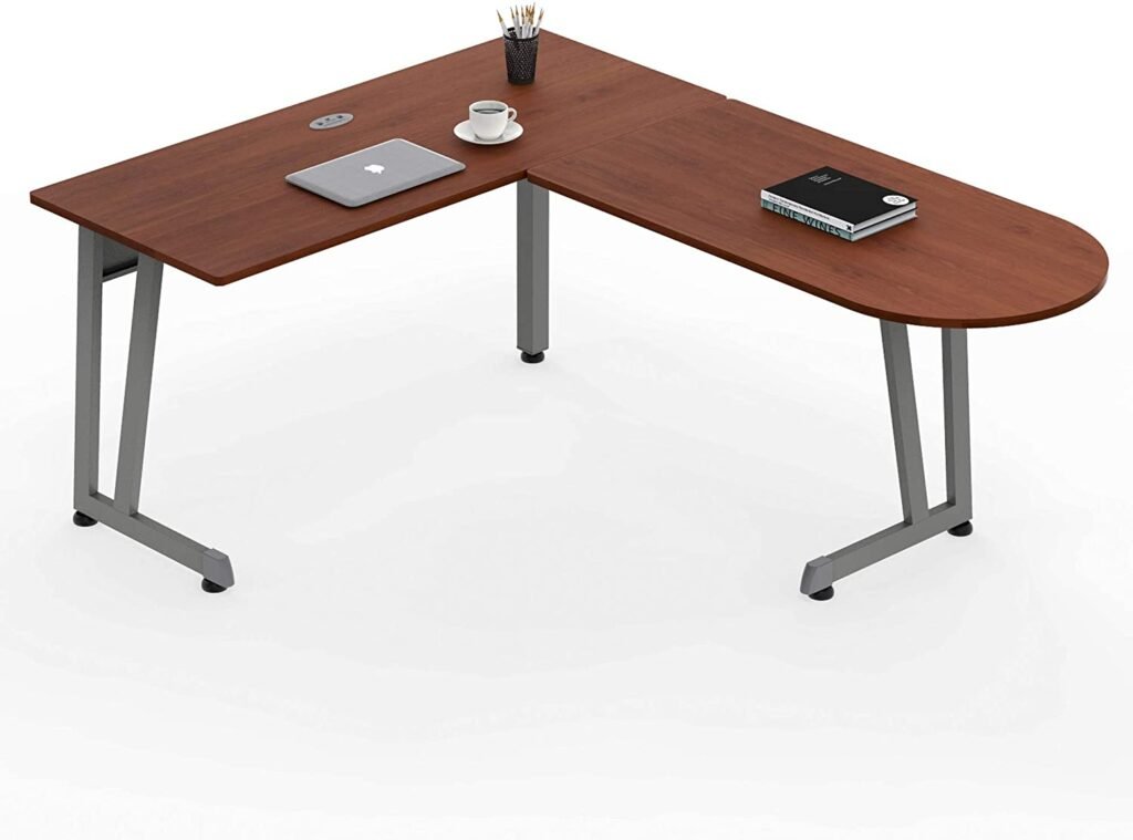 Linea Italia L-Shaped Corner Easy to Assemble Executive Desk | Computer Table for Home or Office, 55" x 71", Cherry