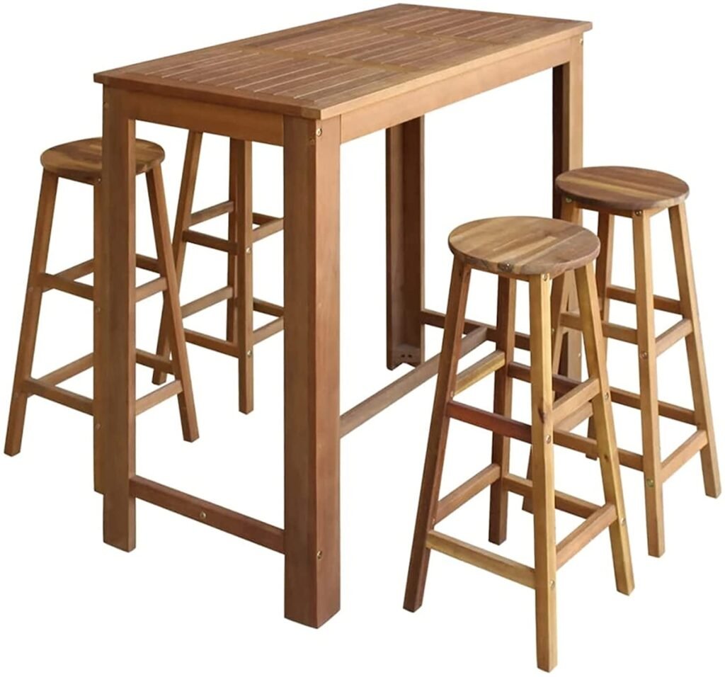 Patio Furniture Set, Kitchen Bar Tables and Chairs Set Dining Room Counter Height Table Set for 4 Solid Acacia Bar Furniture Sets by YCHUAN
