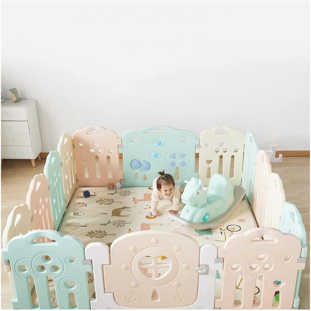 14 Panel Portable Kid Playpen,Indoor or Outdoor Kids Safety Activity Center Foldable Baby Fence Kid Play Yard with Safety Lock Gate for Children from 10 Months to 6 Years Old