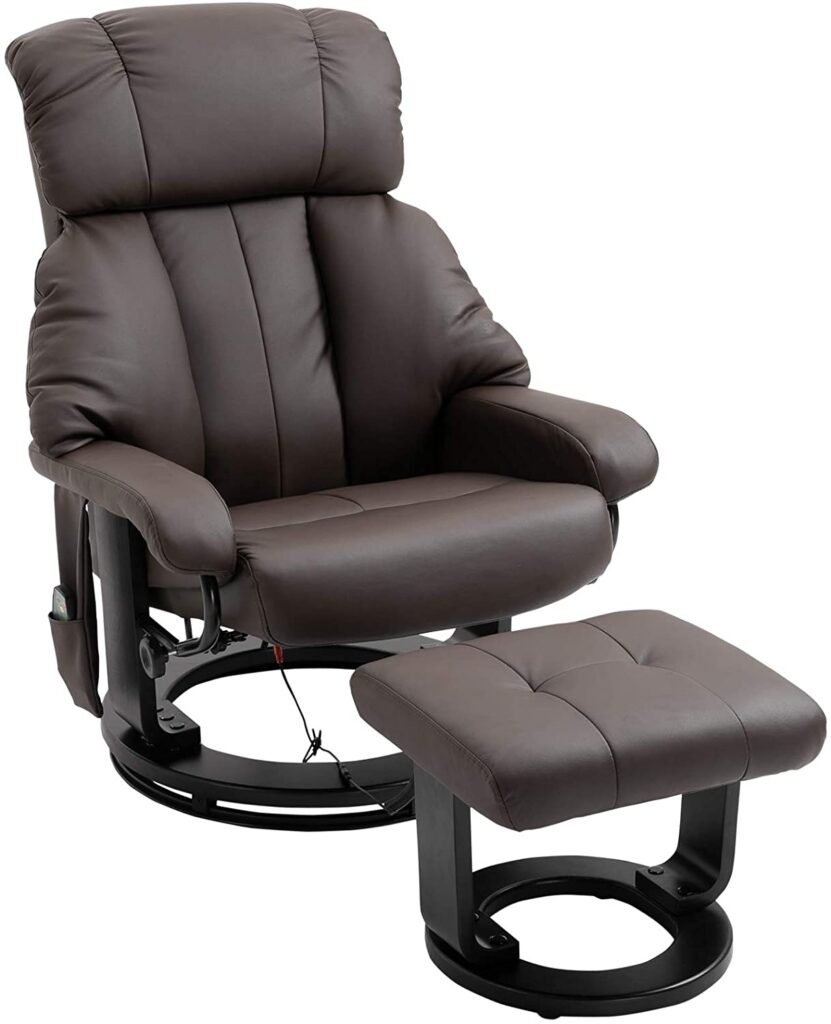 HOMCOM Massage Recliner Chair with Cushioned Ottoman, 10 Point Vibration and Swivel Base, Brown