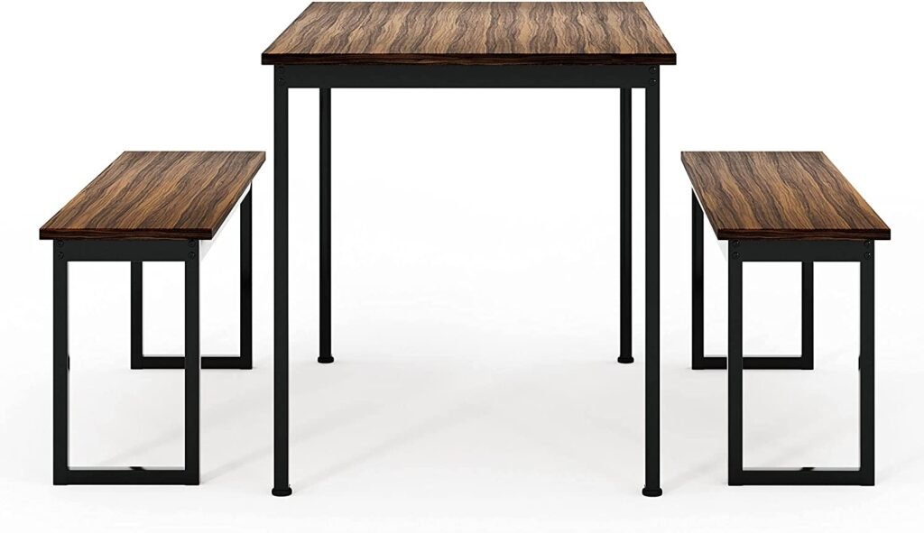 MIERES, 3-Piece Bench Style Furniture, Modern Studio Table Set, 4-Person Space-Saving Dinette for Home, Kitchen and Dining Room, Breakfast, Brown