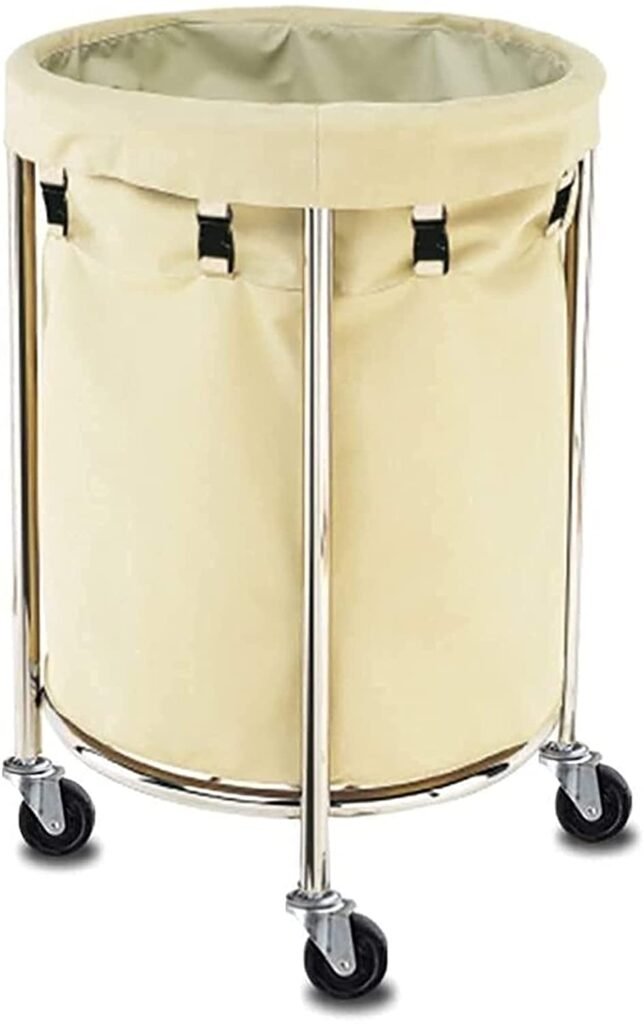 Removable Bags with Laundry Basket Round Laundry Hamper with Heavy Duty Wheels, Household Portable Steel Laundry Cart for Dirty Clothes?Linen Storage Cart for Hospital Salon
