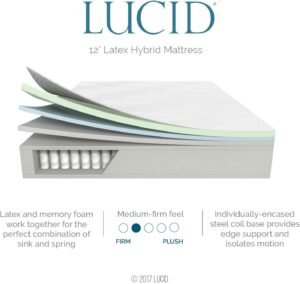 Lucid L300 Adjustable Bed Base with Lucid 12 inch Latex Hybrid Mattress - King