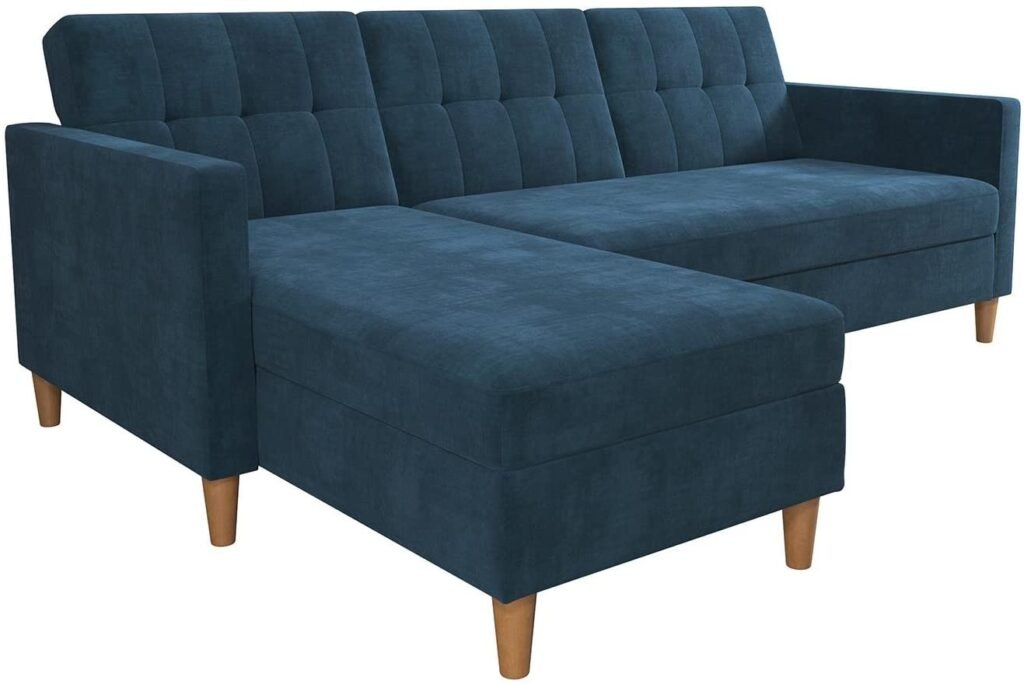 DHP 2112669 Hartford Storage Sectional Futon with Interchangeable Chaise, Blue Chenille