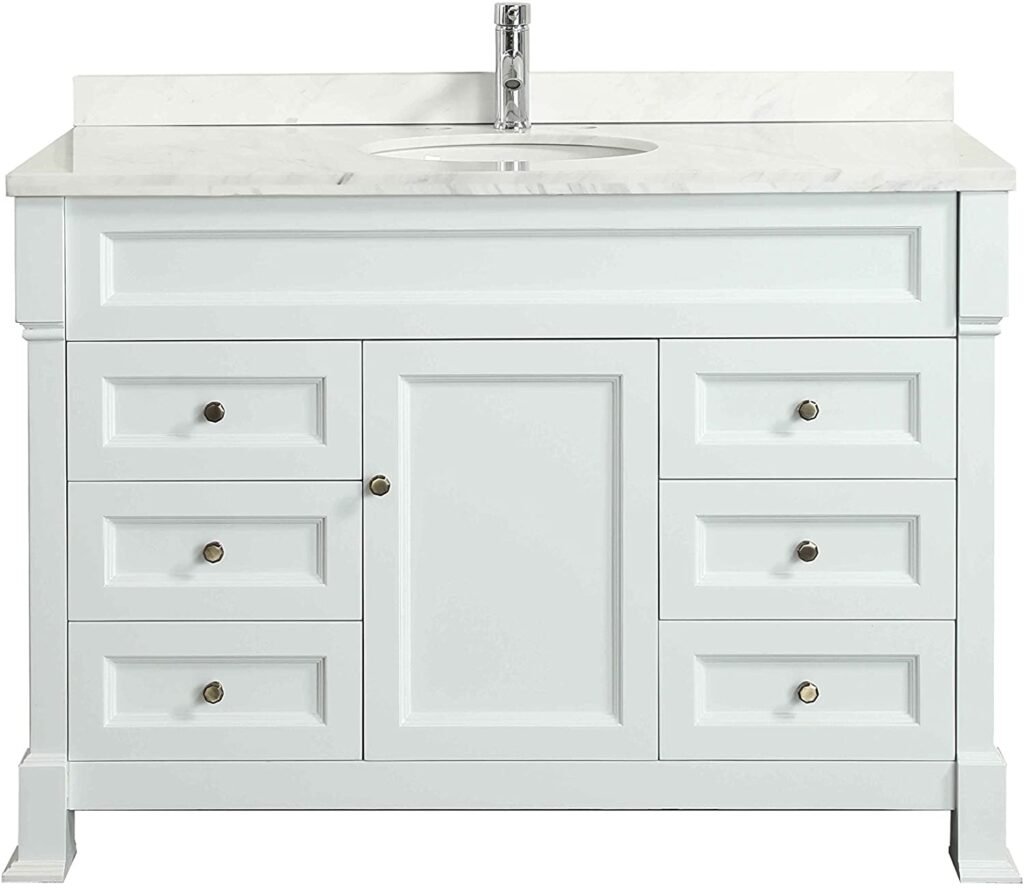 Eviva EVVN78-48WH Tim 48" White Bathroom Vanity Carrera Counter-top & Porcelain Sink Combination