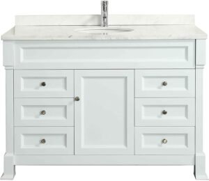 Eviva EVVN78-48WH Tim 48" White Bathroom Vanity Carrera Counter-top & Porcelain Sink Combination