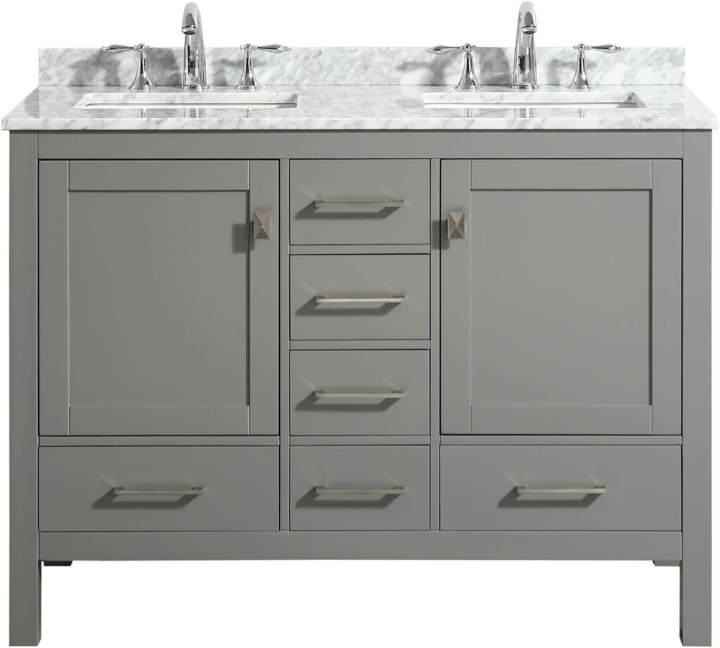 Eviva EVVN412-48GR-DS Aberdeen 48" Transitional Gray White Carrara Countertop and Double Sinks Bathroom-vanities
