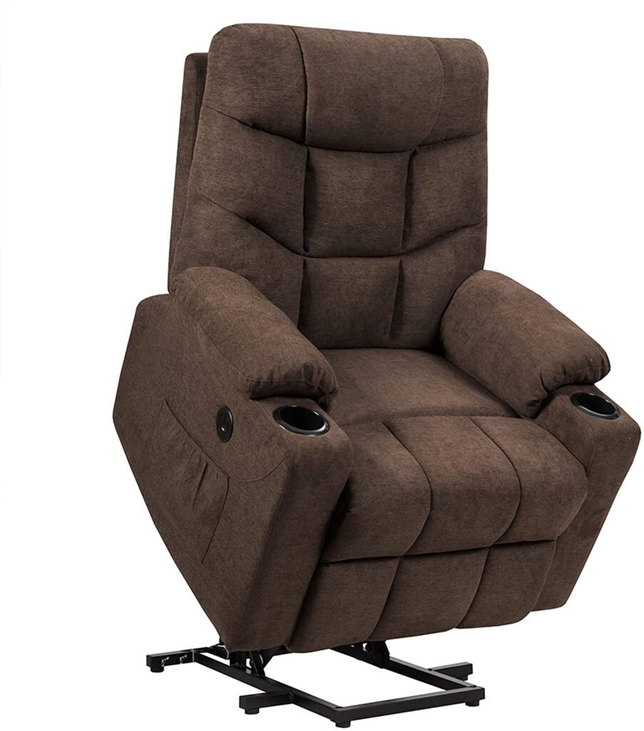 DORTALA Power Lift Recliner Chair, Electric Reclining Living Room Sofa for Elderly w/ 8 PointMassage& Lumbar Heat, Overstuffed Motorized Sofa Chair w/ USB Port, Cup Holders, Remote Control, Side Pocket, Brown