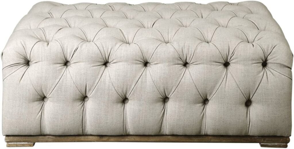 Uttermost Kaniel Tufted Antique White Ottoman