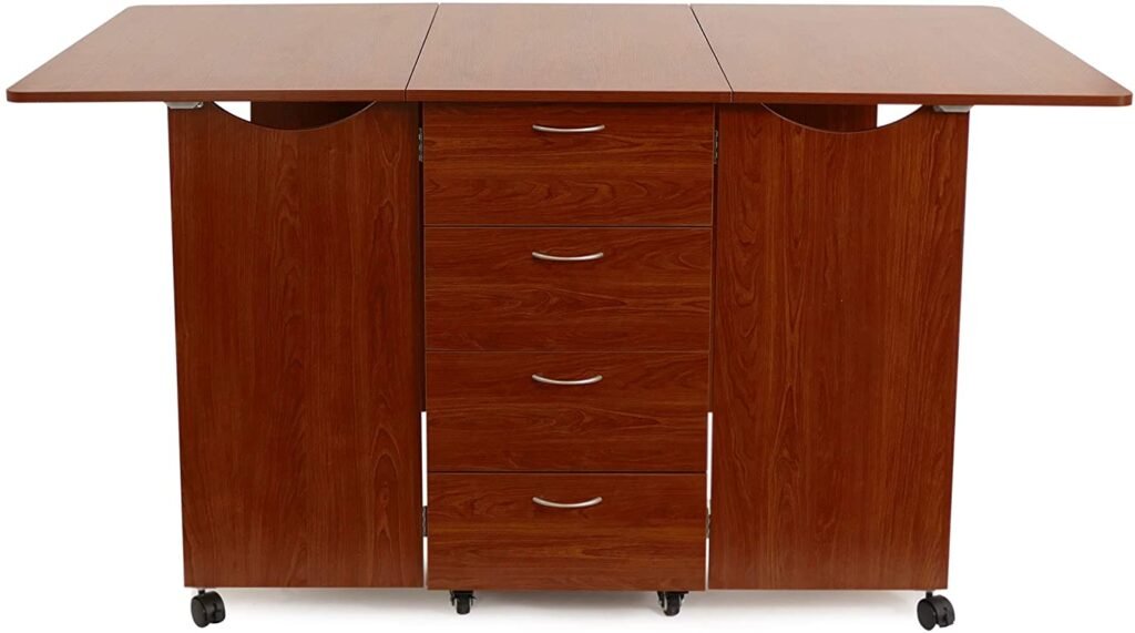 Arrow Kookaburra Sewing Cutting Table with Storage, 8 Heavy-Duty Casters and 360 Degree Access - Teak