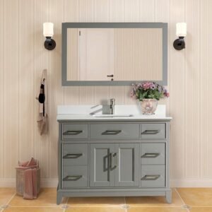 Vanity Art 48 Inch Single Sink Bathroom Vanity Set | Super White Phoenix Stone Top, 7 Drawers 1 Shelf Undermount Sink with Free Mirror - VA1048-G