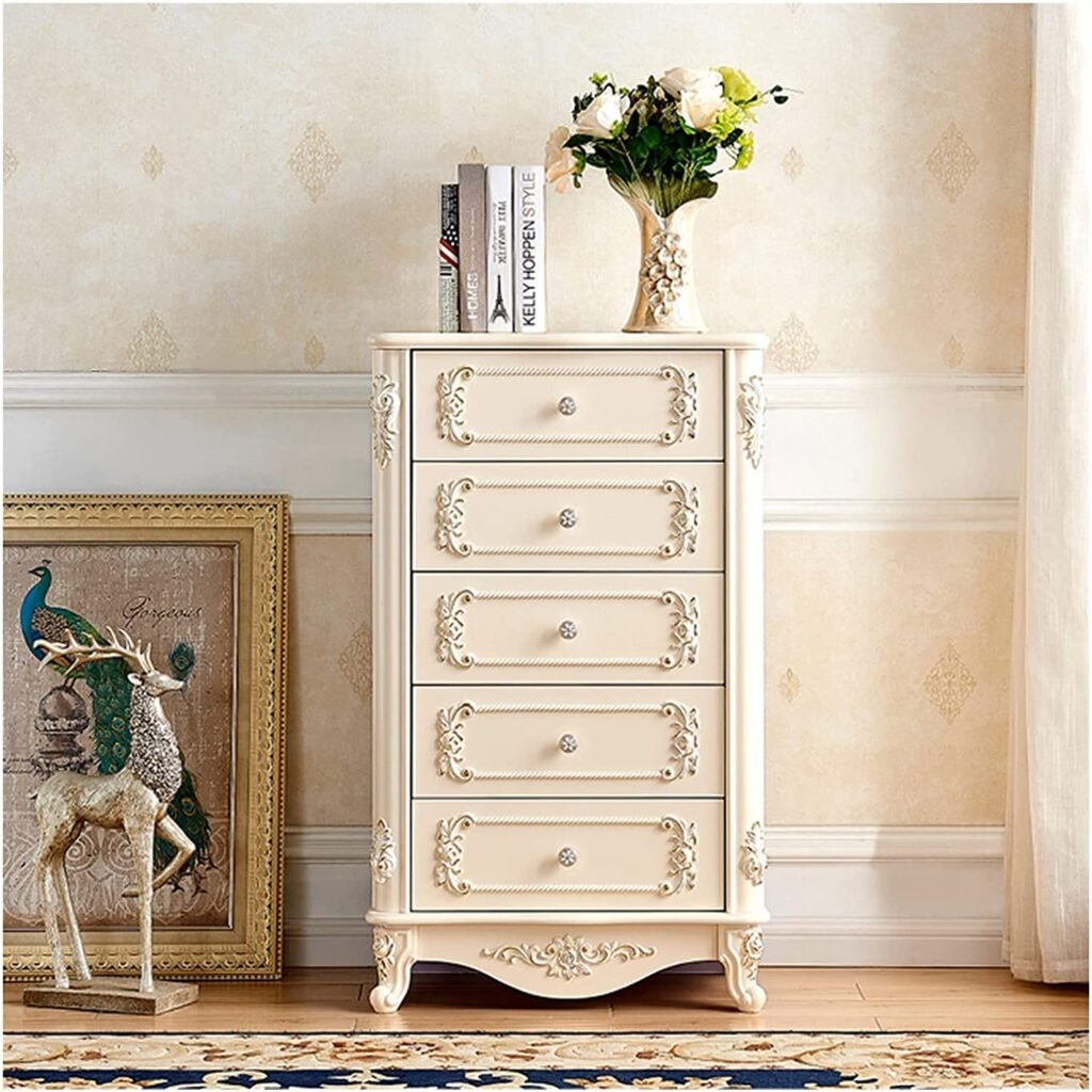 Drawer Dresser Chest of Drawers, European Retro Drawer Storage Unit, Bedroom Children's Room Corridor Clothes Toy Storage Cabinet, Beige (Size : 5 Tier)