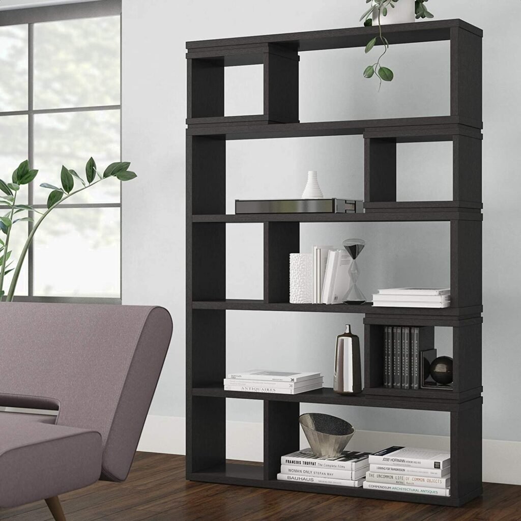Bateman Carbon Geometric Bookcase, 4 Distinguished Inner Cubbies, Frame Material: Manufactured Wood