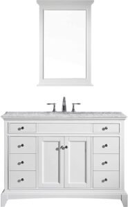 Eviva EVVN709-48WH Elite Stamford Solid Wood Bathroom Vanity Set with Double Og Carrera Marble Top & Undermount Porcelain Sink Combination, 48", White