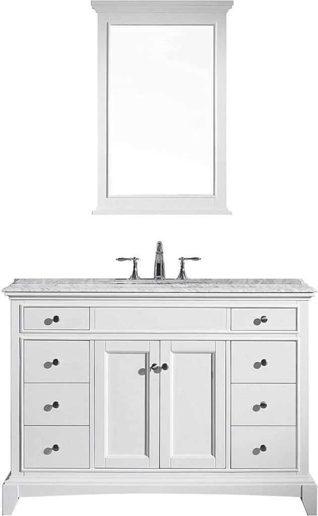 Eviva EVVN709-48WH Elite Stamford Solid Wood Bathroom Vanity Set with Double Og Carrera Marble Top & Undermount Porcelain Sink Combination, 48", White