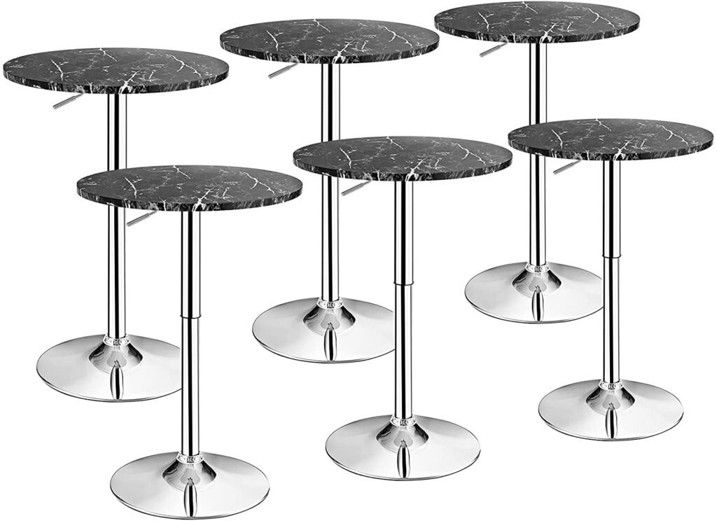 Giantex Round Pub Table Height Adjustable, 360° Swivel Cocktail Pub Table with Sliver Leg and Base for Home, Office Bar Table (6, Black