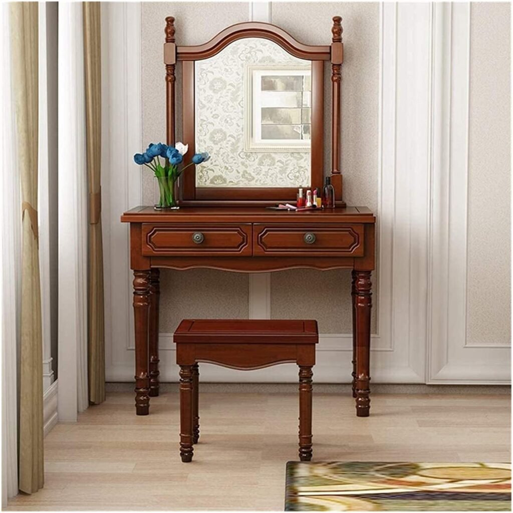 Best Design Vanity Benches Dresser Table American Dressing Table Bedroom Small Modern Simple Solid Wood Female European Style Light Luxury Small Great Gift..