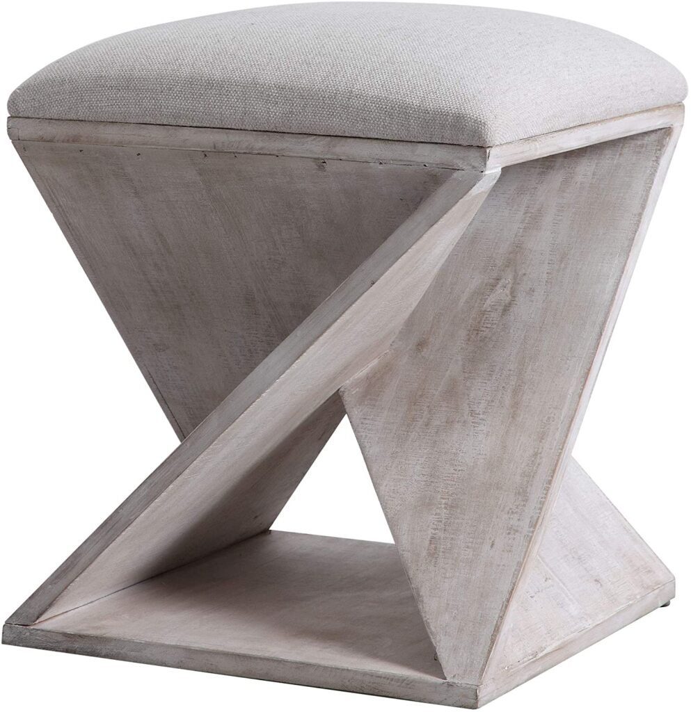 Luxe Angular Coastal Driftwood Ottoman Bench Neutral Geometric Shape Square