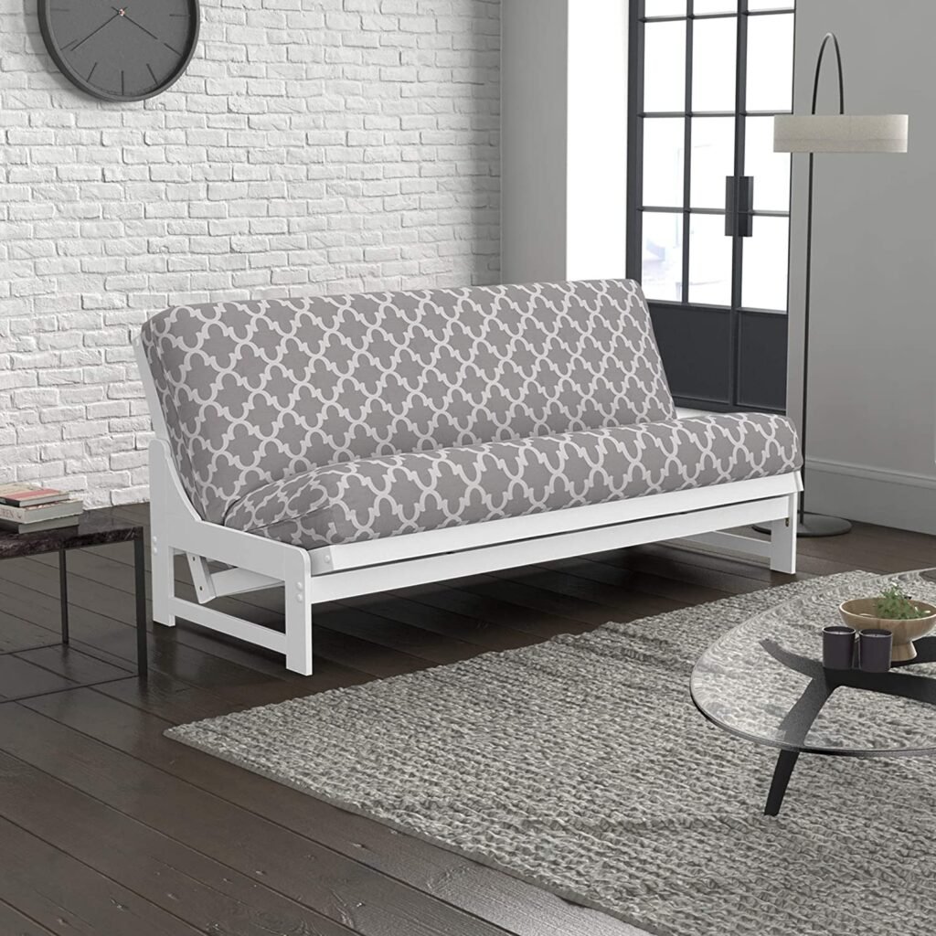 Nico Urban Loft Sleeper Sofa Collection by Nirvana Futons - Queen Size White Armless Arden Futon Frame, Mattress and Fynn Futon Cover Set