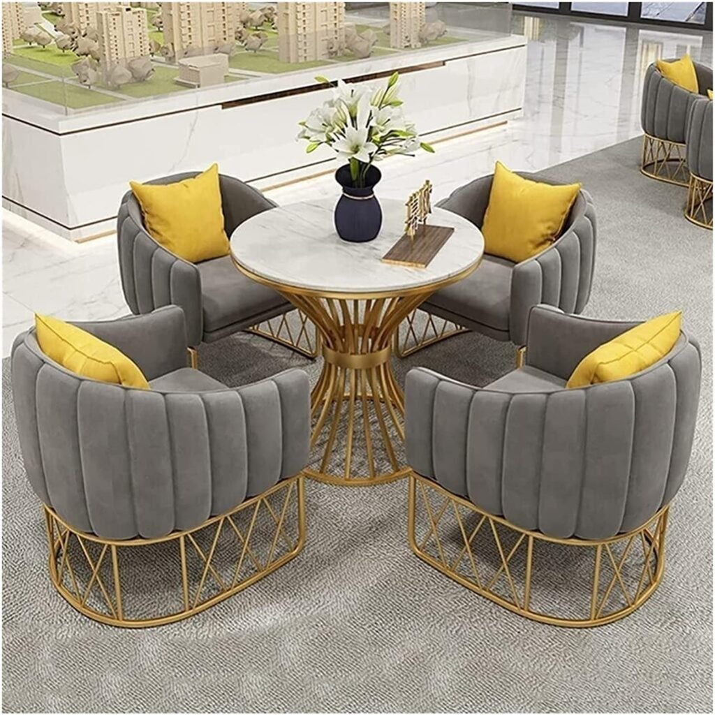 Upholstered Chair 4 Pieces Patio Furniture Sets, Round Dining Table Set with 4 Upholstered Chairs Table Sets Restaurant Chair