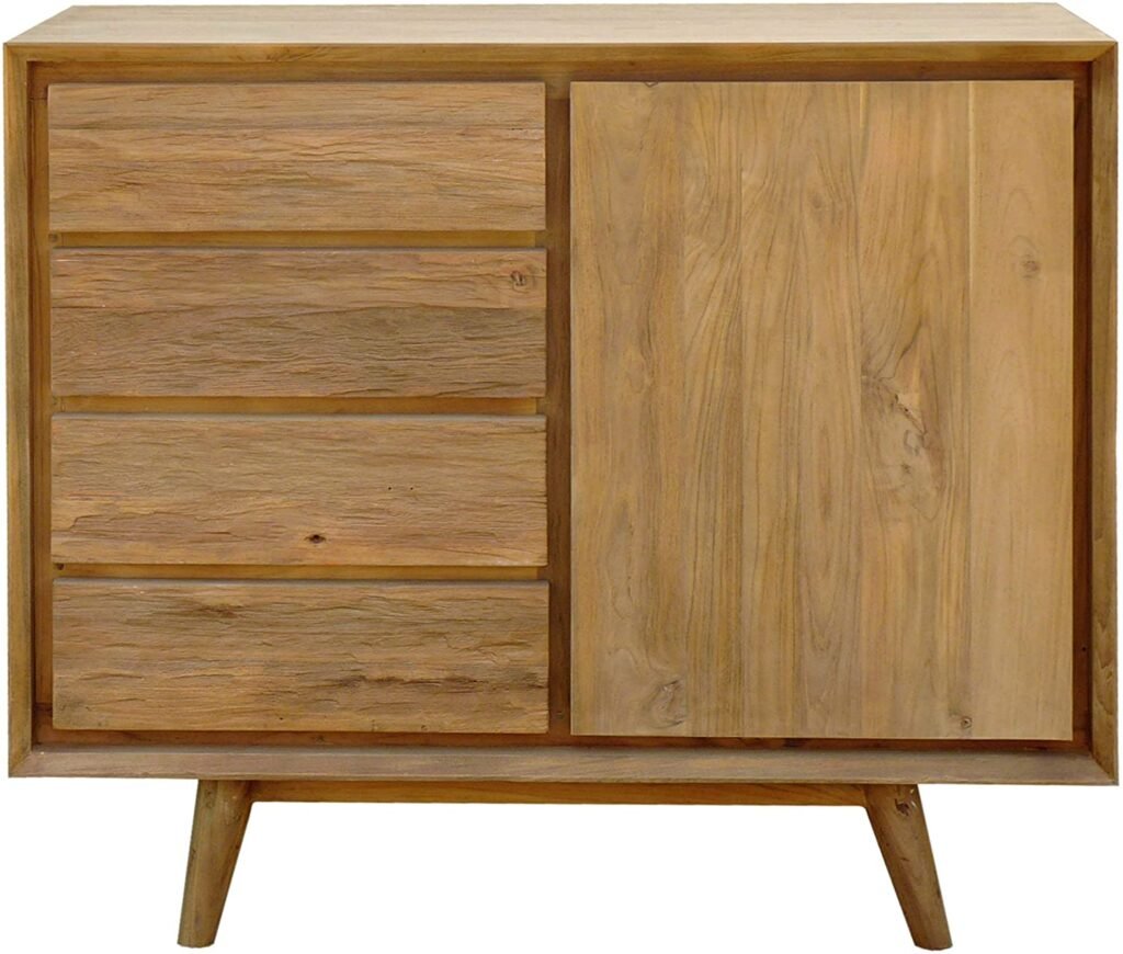 Recycled Teak Wood Retro Chest with 1 Door, 4 Drawers, Made from Solid Reclaimed A-Grade Teak Wood