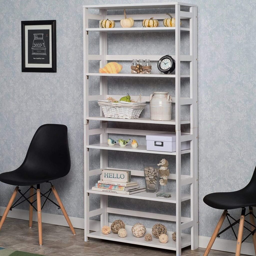 Gorham Flip Flop Folding Etagere Bookcase, Assembles Without Tools in Less Than 5 Minutes, Solid Wood