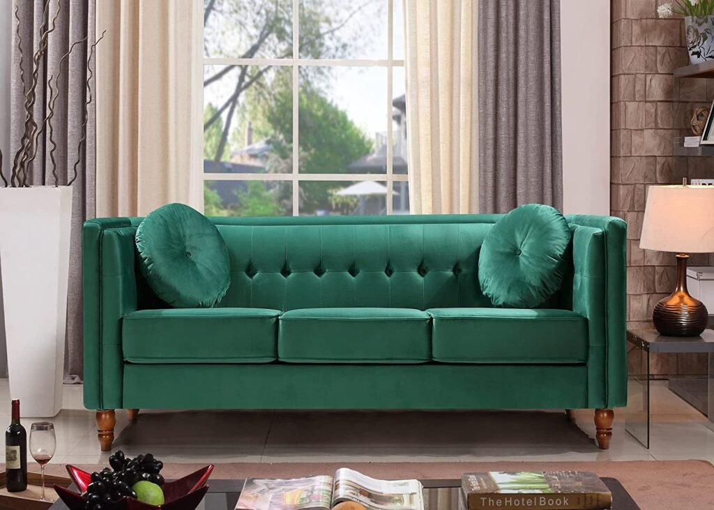 ViscoLogic Contemporary Mid Century Tufted Luxury Tuxedo Sofa/Couch, Loveseat & Chair for Living Room (Green) (Sofa)