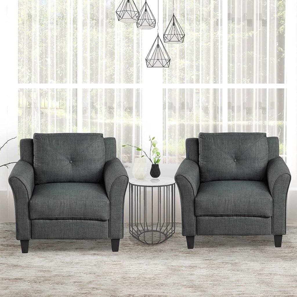 Giantex Set of 2 Linen Fabric Accent Chair, Leisure Arm Chair with Button Tufting Back Cushion, Overstuffed Cushion, Upholstered Living Room Chair, Mid Century Club Chair, Comfy Single Sofa Chair