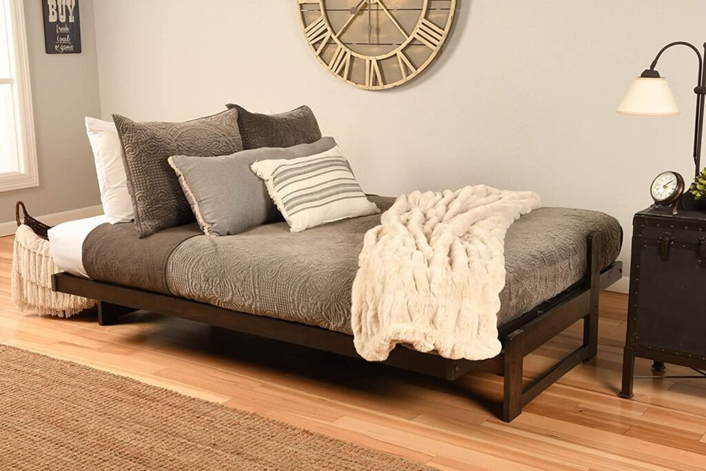 Kodiak Furniture Aspen Full Size Futon Set in Reclaim Mocha Finish, Suede Black