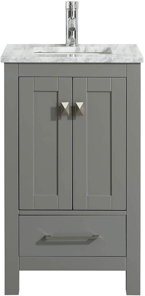 Eviva TVN414-20X18GR London 20" Transitional Grey White Carrara Marble countertop Bathroom Vanity