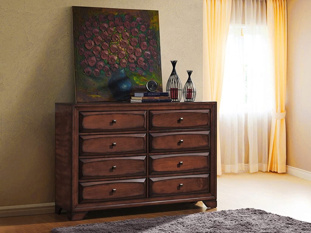 Roundhill Furniture Oakland Wood 6 Drawers Dresser, Antique Oak Finish