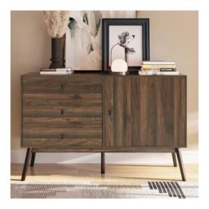 BELLEZE Mid Century Modern Sideboard Kitchen Buffet, TV Stand Entertainment Center Console with Drawers and Cabinet Storage for Living Room - Annett (Rustic Oak)