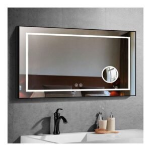 DECORAPORT 48 x 28 Inch LED Light Make Up Bathroom Mirror with Touch Button, Magnifier, Defogger Heating Panel, Dimmer, Horizontal Wall-Mounted, IP44 Waterproof (D-D622-4828C)