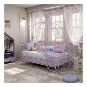 DHP Metal Carriage Bed, Fairy Tale Bed Frame, Shabby-Chic Style, Twin, Lilac